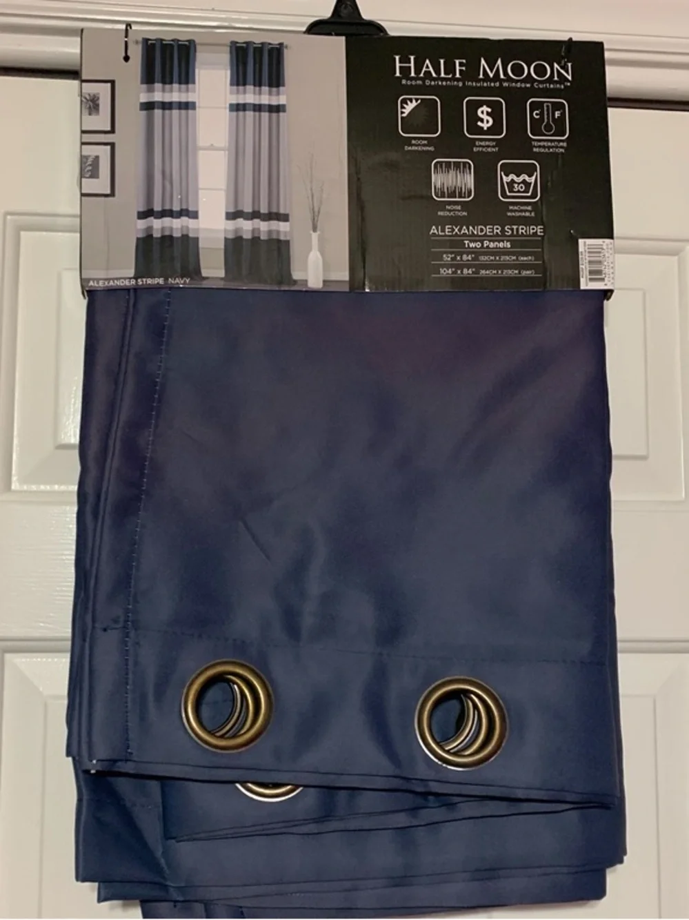 Room Darkening Insulated Curtains Half Moon NEW 2 panels 52”x84” Each Navy Grey